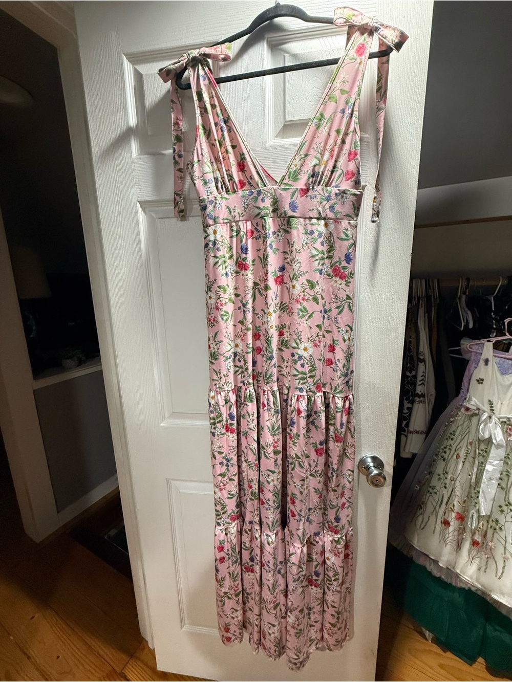 Pink Floral Tie-Shoulder Maxi Dress